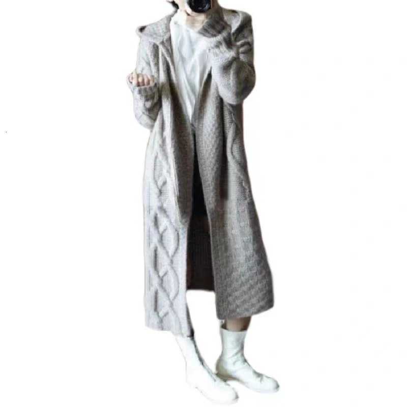 Fashion Winter Warm Women Long Sleeve Loose Cardigan Sweater Solid Color Elegant Casual Knitted Top Autumn Hooded KnitwearT251101