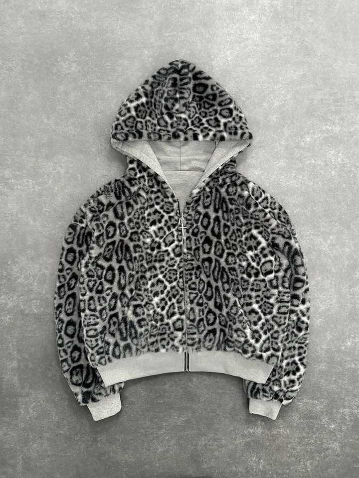 Oversized Gothic Harajuku Women Men autumn winter hoodie Coat Casual retro leopard print zipper hoodie loose personalized top1 D251101