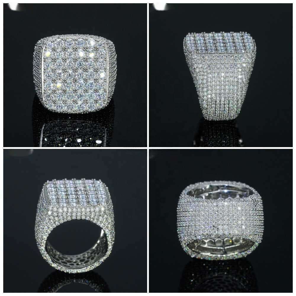 Fine jewelry iced out hip hop cuban gold plated sterg sier vvs moissanite dia ring for men