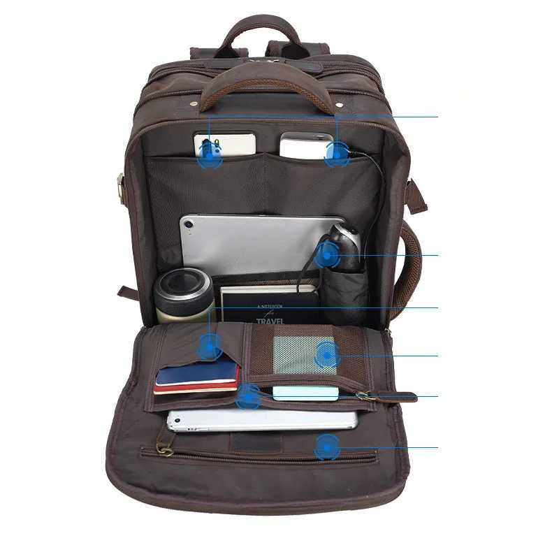 Vintage Crazy Horse Leather Mens Backpack Cowhide Rucksack Large Classic Travel Backpack Big 156 laptop Man Cputer Handbag Y251101