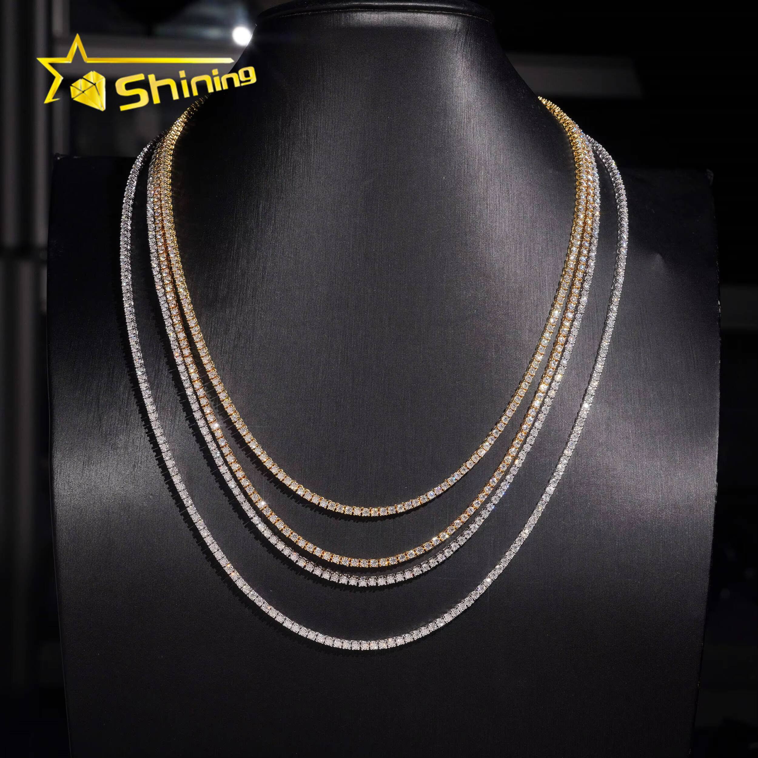 USA Warehouse Local Stock 2mm Tennis Chain 925 Solid Silver Hip Hop Iced Out GRA Moissanite Diamond Sparkling Tennis Chain
