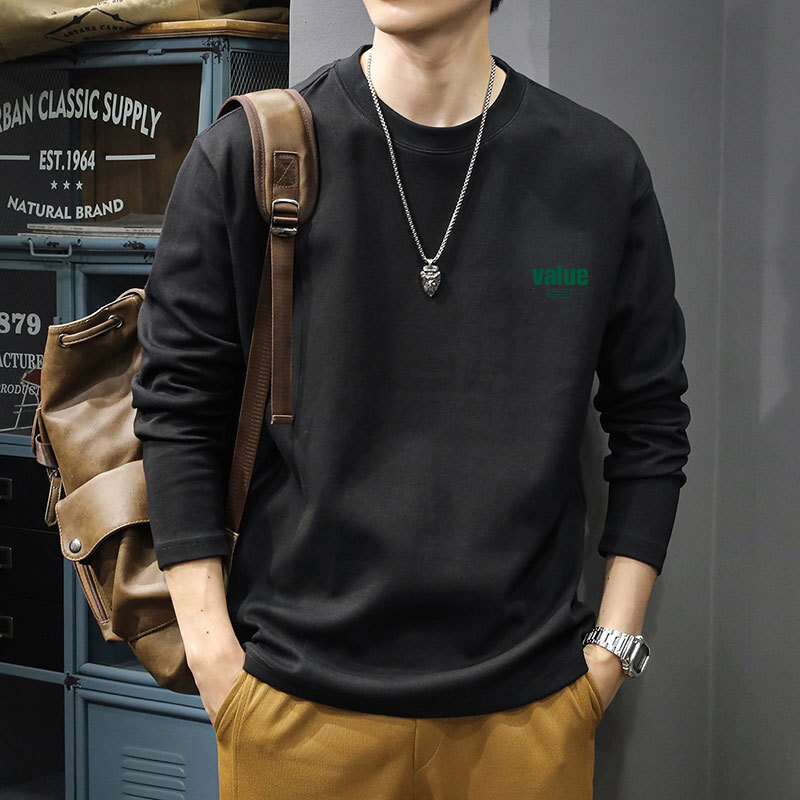 2025 Spring And Autumn Long Sleeve T-shirt For Men Solona Fabric Printed Loose Thin Base Designer T-shirt Layer T-shirt Trendy Undershirt