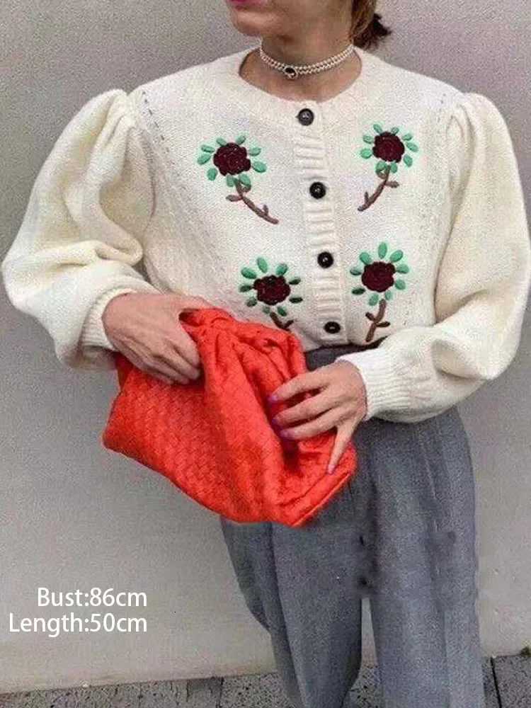New Floral Embroidery Cardigan Long Sleeve Sweater O Neck Autumn Cute Flower Knitwaer Sweet Winter Casual Knitted Top ClothingT251101