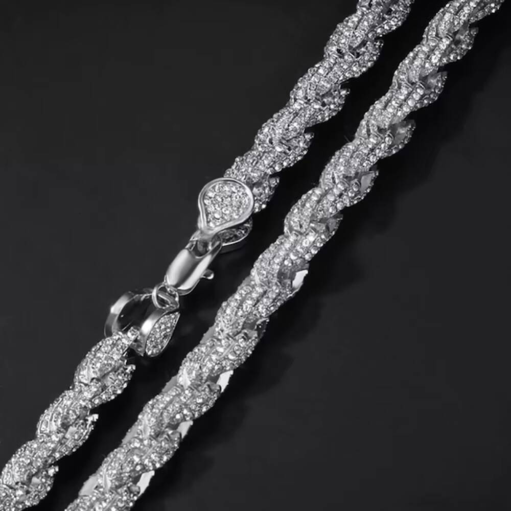 NUOYA Iced Out Jewelry 8mm Rope Chain Necklace Women Full Diamond Custom Necklace 18k Gold Silver Plated Twisted Chain Necklace
