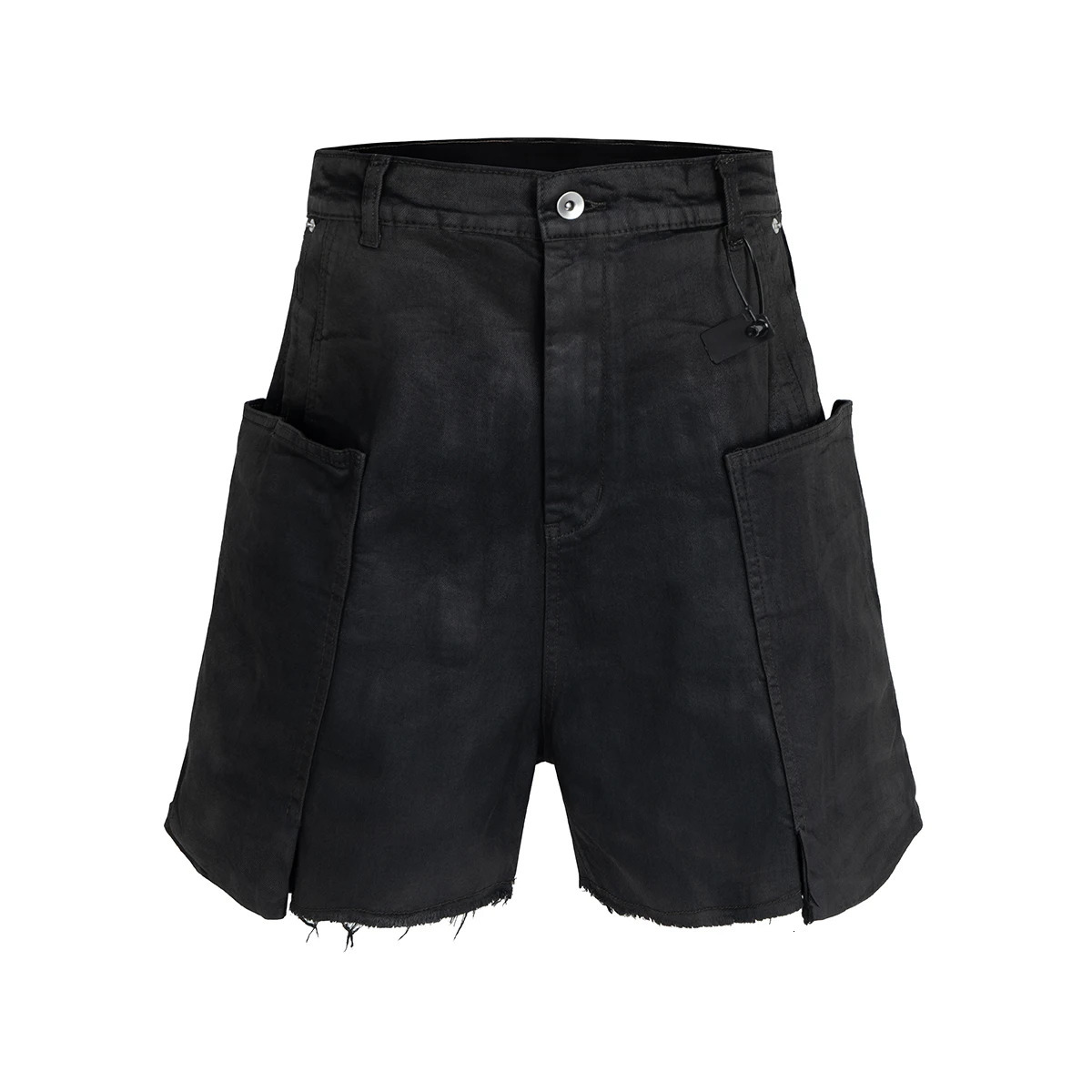 summer brush wax coated denim shorts with thick edges mens retro style black wornout pocket jeans oversized loose 250327