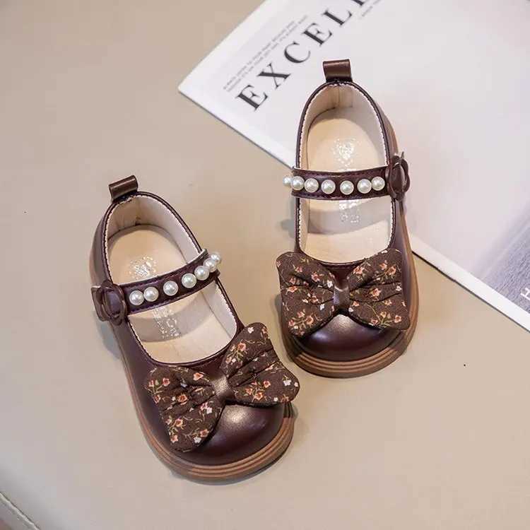 Children Leather Shoes with Cute Sweet Bow Girls Princess Flat Shoes 2024 New Fashion Kids Casual Shoes Soft Sole Simple PearlT251101