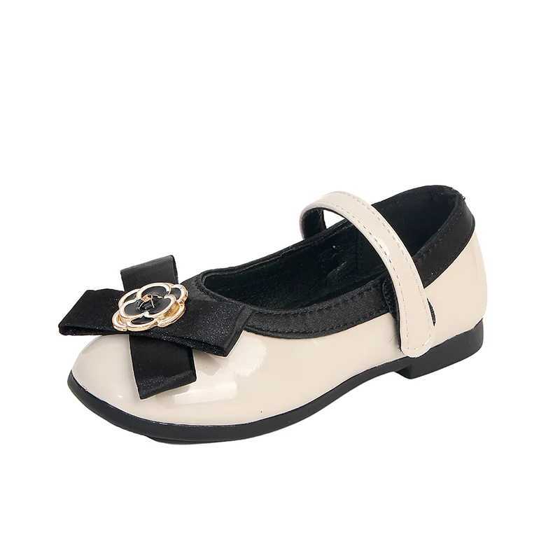 2024 Autumn New Children Leather Shoes for Girls Fashion Princess Style Soft Bottom Chic Bowtie for Wedding Party Versatile ShoeT251101