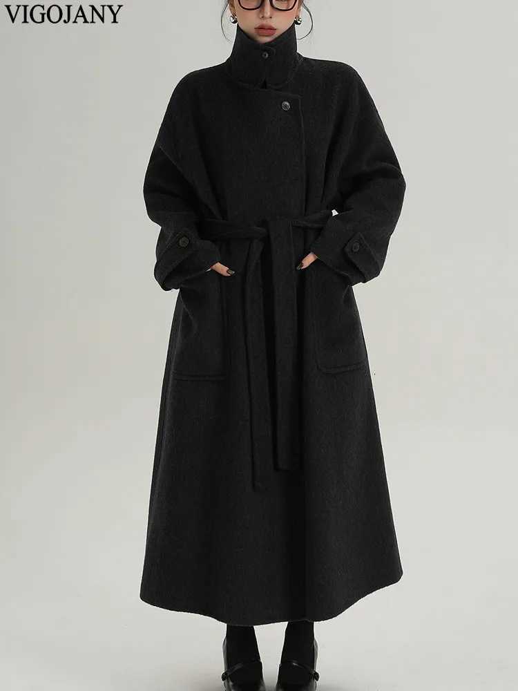 2025 Women Elegant Nature 100 Wool Long Coat Winter Gray Long Sleeve Cashmere Jacket Autumn Lady Casual Button Woolen CoatT251101