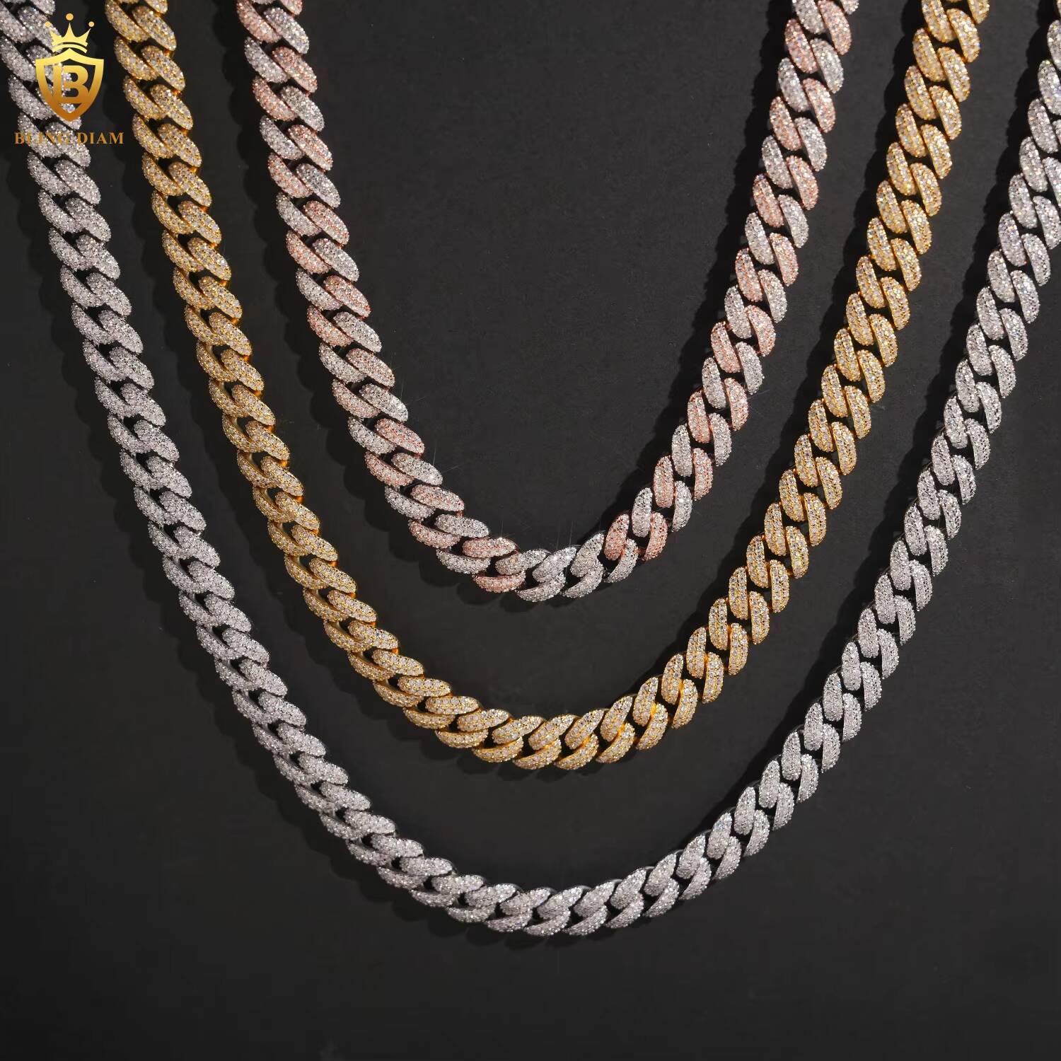 High Quality Fashion 10MM S925 Silver Hip Hop Cuban Link Chain VVS Moissanite Iced Out Cuban Necklace
