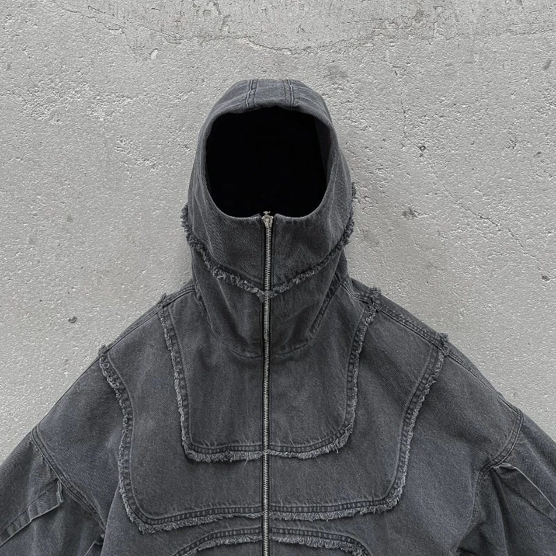 Y2K Denim Jacket American Splicing Style Gothic Vintage Trend Unisex Streetwear Punk High Street Oversized Leisure Zip Up Hoodie 250322