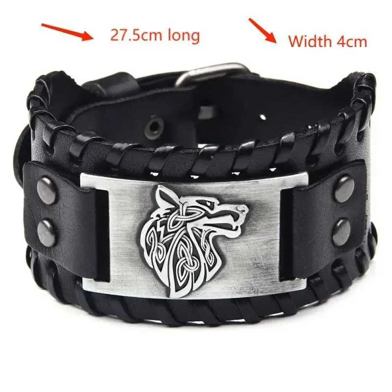 Vintage Viking leather woven bracelet for men Celtic wolf head bracelet classic animal pattern handmade jewelry accessories Y250329
