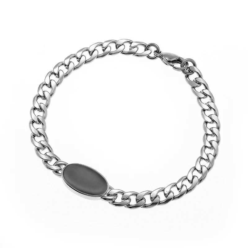 Mens popular stainless steel Cuban chain bracelet black zircon charm cool street party jewelry gift Y250329