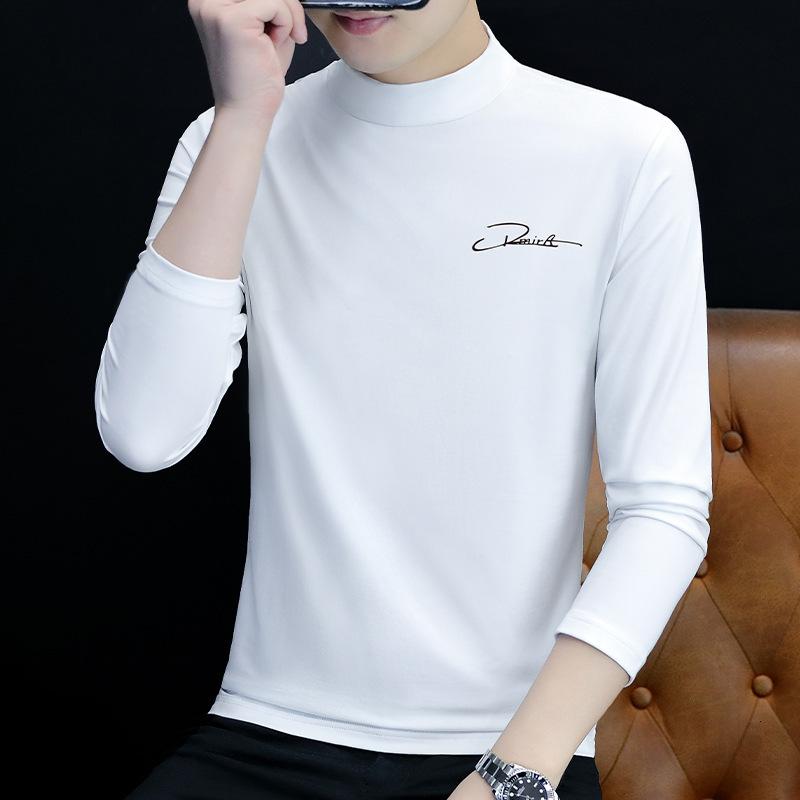 Men's Long Sleeve T-shirt Half Turtleneck Men's Base Shirt Stretch Slim Fit Designer T-shirt Cotton Casual Men's T-shirt Wholesale