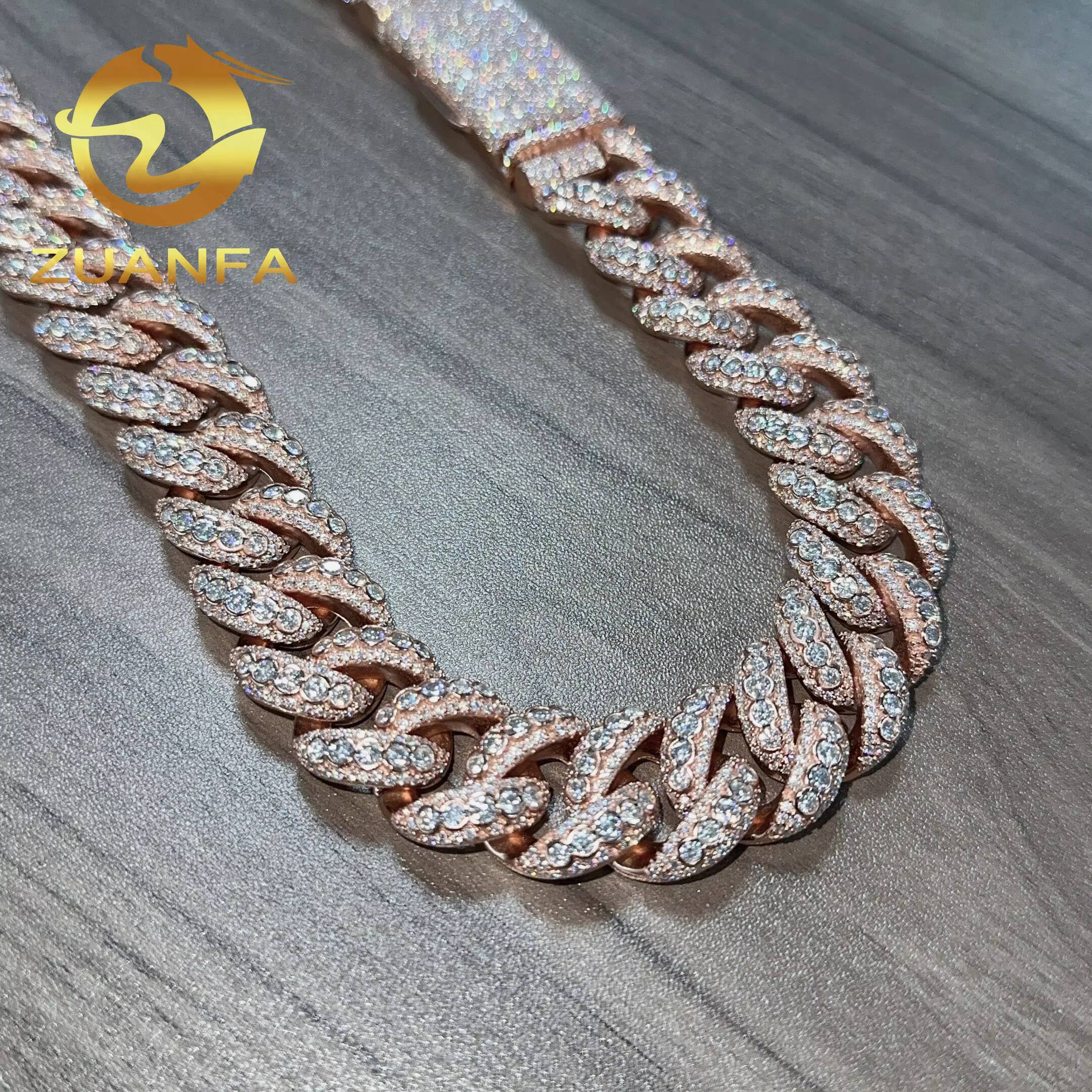 Hip Hop Jewelry 20mm Big Chain Moissanite Cuban Chain 925 Silver Cuban Link Chain Iced Out Bezel Design Chain