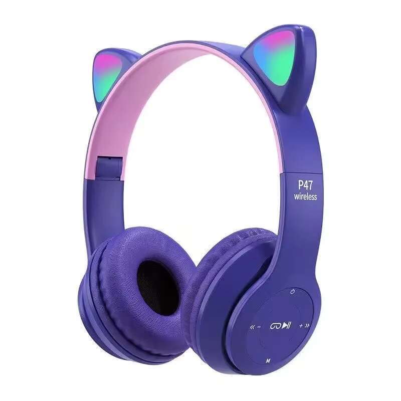 2023 Hot Products Waterproof Cute Cat Ears Headsets Wireless Blue Tooth Gaming Headphones