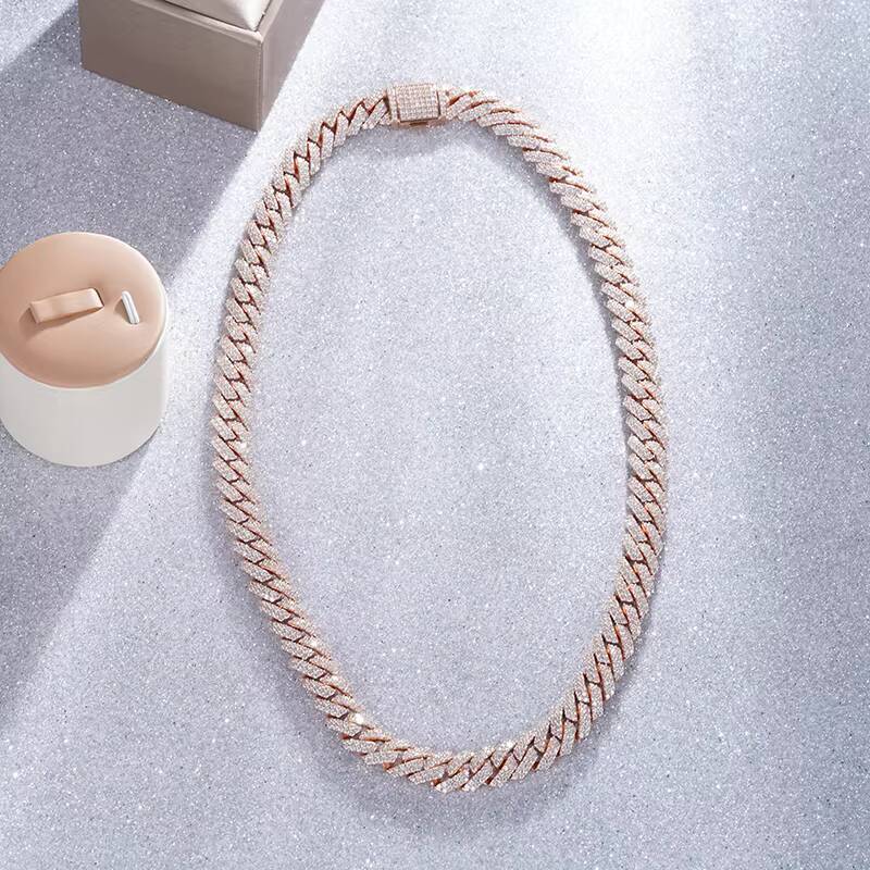 Hip Hop Custom VVS Moissanite Necklace 925 Sterling Silver Diamond Iced Cuban Link Chain for Gift Includes Strand Type Chain