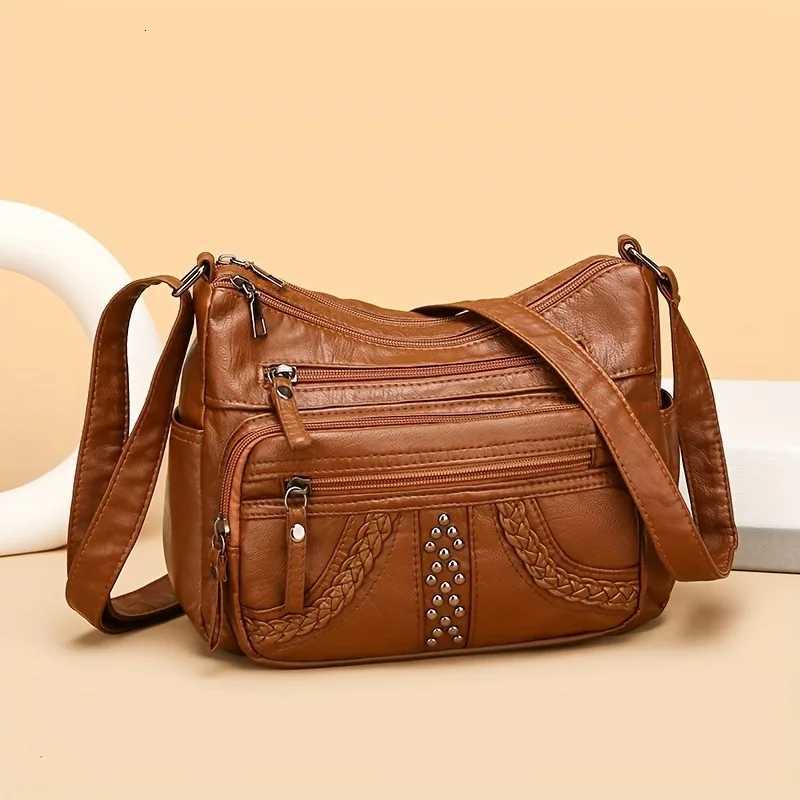 1pcs PU Leather Soft MultiPocket Crossbody Bag Large Capacity Minimalist Casual Shoulder Fashionable shoulder bagW251101