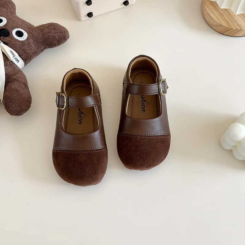 Girls Shoe 2025 Summer New Vintage Leather Shoe Casual Kids Shoe Allmatch Mary Jane Shoes Brand Flat Shoes T251101