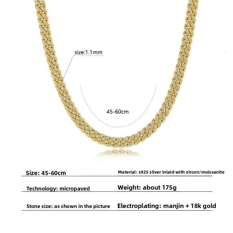 925 Silver Luxury Moissanite Necklaces 12MM Full Diamond Cool Hip Hop Cuban Style Mens Fashion Jewelry