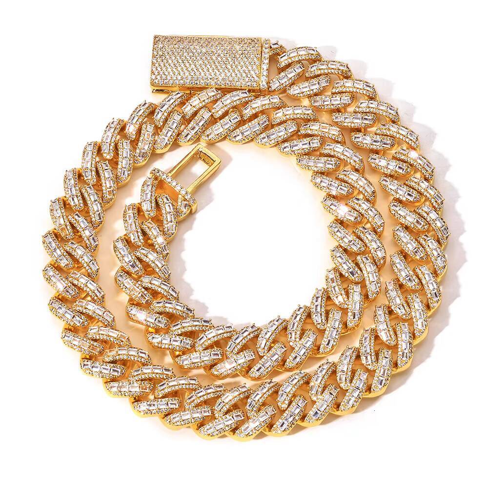 Luxury GoldPlated Brass Chain HipHop Rapper Style Moissanite Necklace