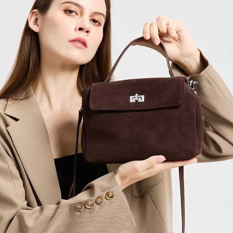 2025 NEW Autumn winter womens Natural Suede leather Crossbody Bag luxury designer Genuine Leather commuting messenger bagW251101