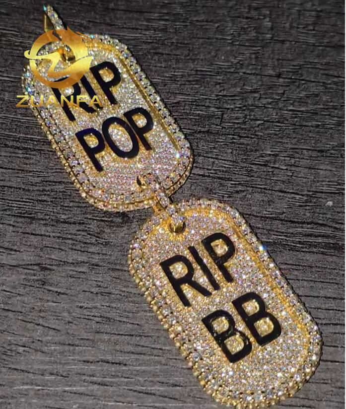 Trendy Custom Tag Pendant Moissanite Hip Hop Jewelry Iced Out Pendant Sterling Silver 925 Moissanite Dog Tag Pendant With Letter