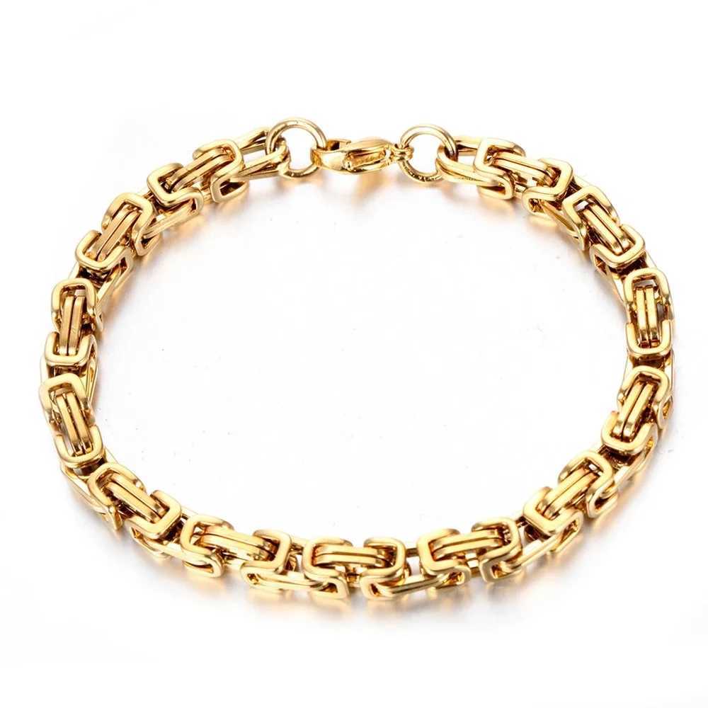 Punk 4mm Byzantine Chain Bracelet Gold and Silver Colored Stainless Steel Bracelet Mens and Womens Jewelry Gift 2025 Y250329