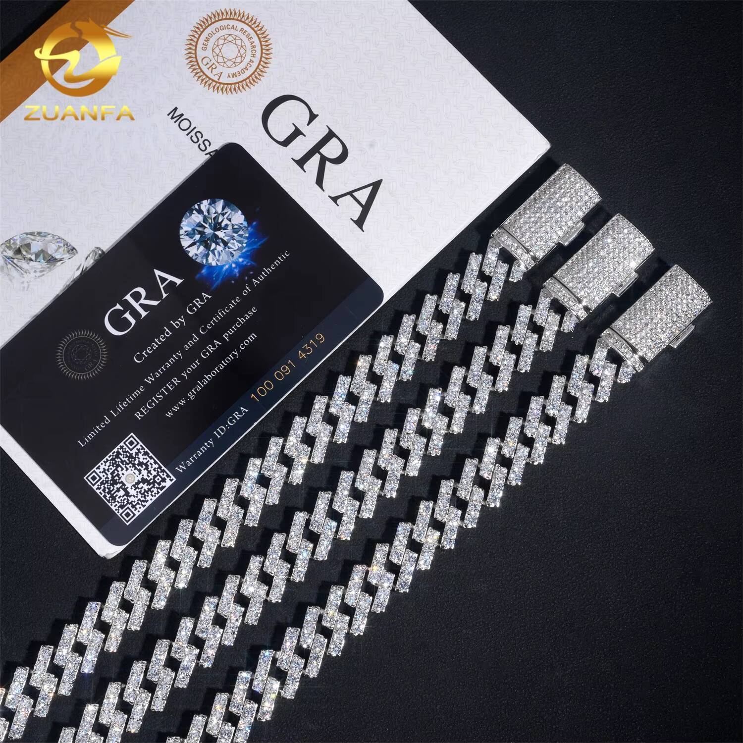 Iced Out Moissanite Chain Cuban 126mm 1Row 925 Silver Cuban Link Chain Moissanite Hip Hop Jewelry