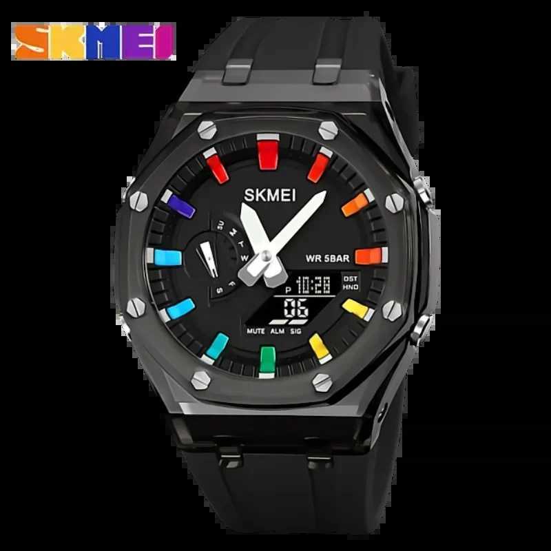 SKMEI Waterproof Men Countdown Stop Led Light Electronic Movement Wrist 5Alarm Clock 2 Time Digital es 2100W251031