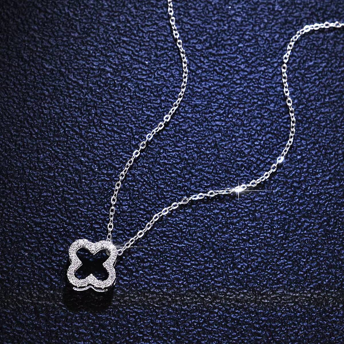 925 Sterling Silver Choker Pendant Necklace with Full Cubic Zirconia White Gold Moissanite Wedding Four Leaf Clover Necklace