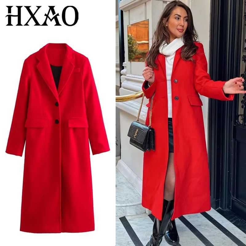HXAO Winter Coats Woman 2024 Red Long Coats For Women Autumn Faux Wool Coat Casual Long Sleeve Coat Elegant Womens OvercoatT251101