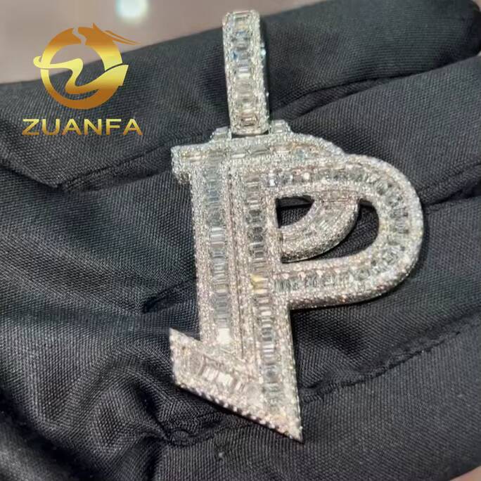 Hip Hop Jewelry Iced Out Pendant 925 Silver Moissanite Diamond Hip Hop Letter Pendant Overlap Design Pass Diamond Tester
