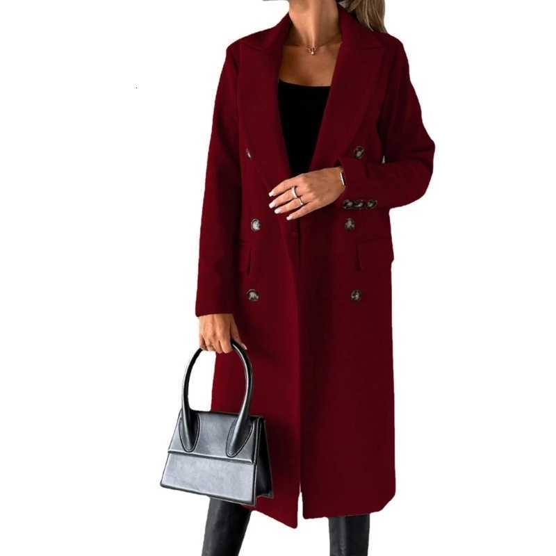 Women Wool Blend Overcoat Jackets Long Sleeve Double Breasted Jackets Coat with Pocket Warm Winter Trench Coat OuterwearT251101
