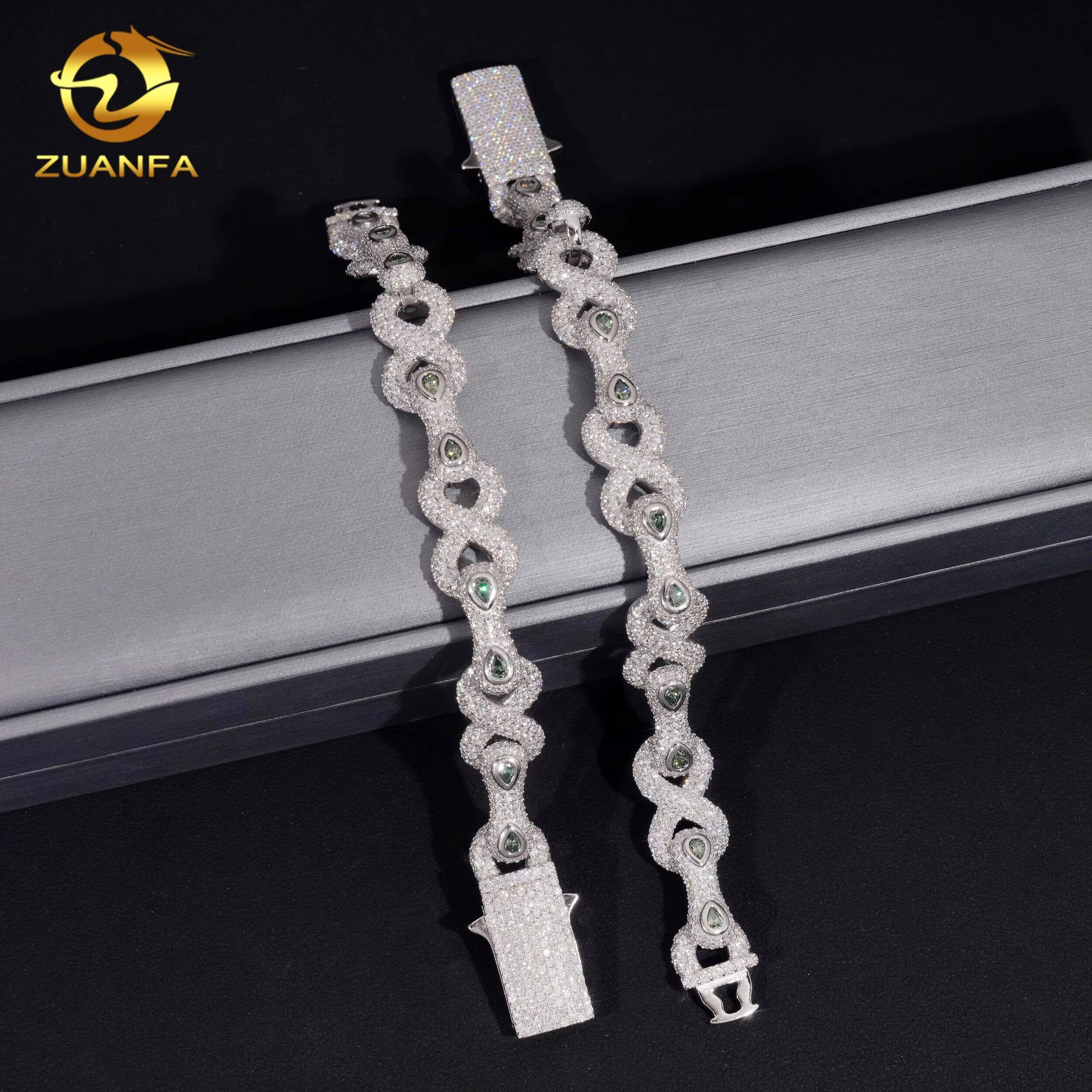 Hip Hop Jewelry13mm Color Moissanite Cuban Link Bracelet Bezel Setting 925 Silver Pass Tester Cuban Bracelet for Rapper
