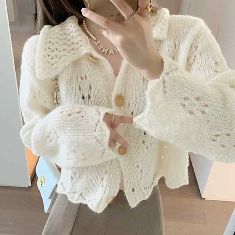 New Autumn and Winter Lapel Womens Longsleeved Cardigan Sweater Fashionable and Elegant Singlebreasted Solid Color BlouseT251101