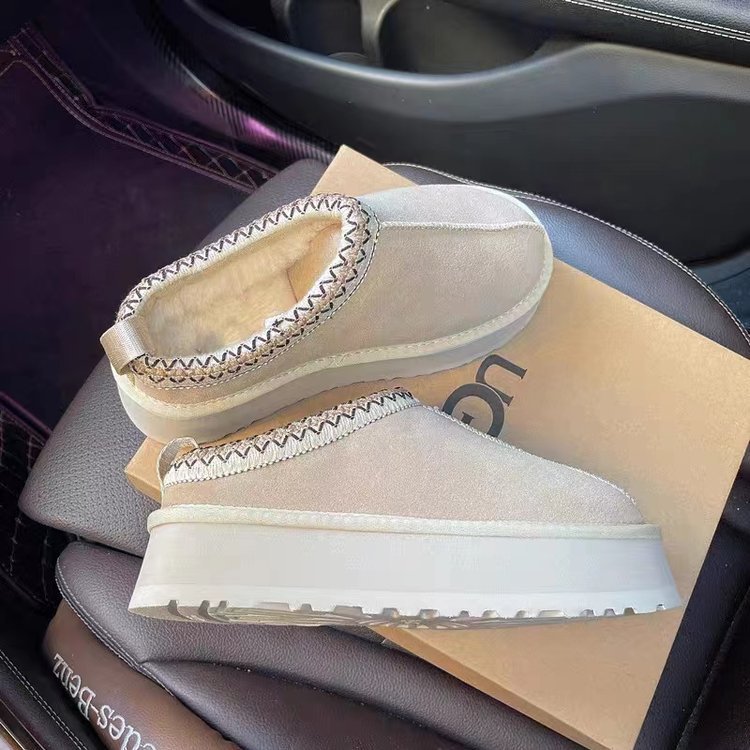 Luxury Winter Platform Clog Slippers for Women Crossband Design Plush Faux Fur Slide On Boots Free Shipping