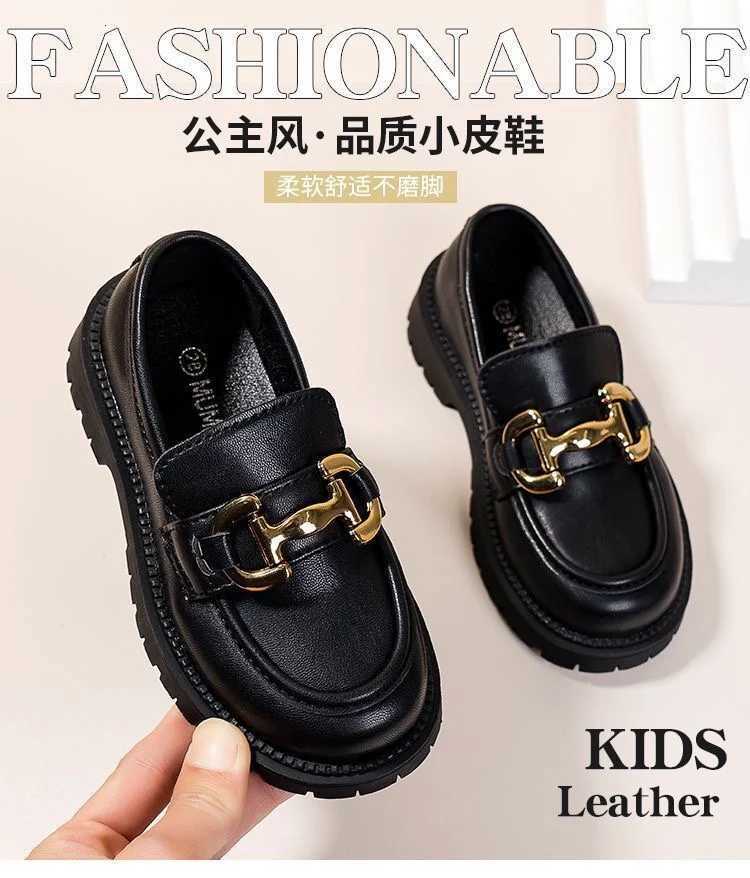 Girls Black Princess Shoes 2024 Spring and Autumn Soft Soles Nonslip Foreign Style British Performance LoafersT251101