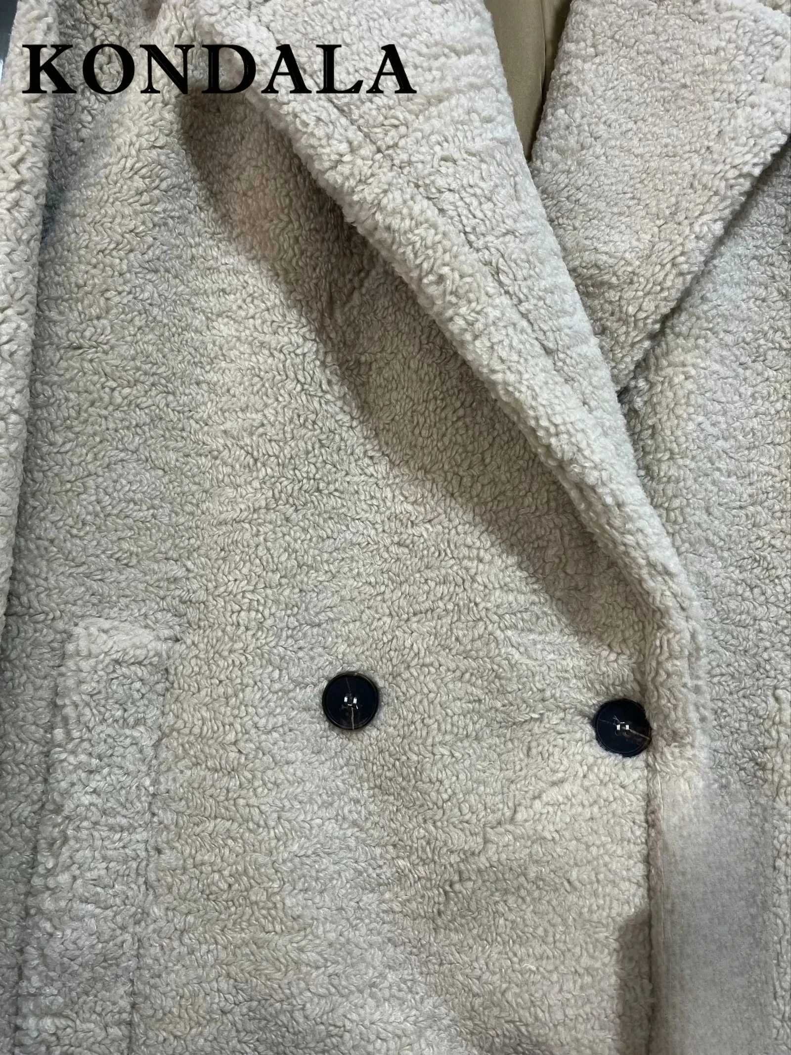KONDALA 2025 Winter Women Casual Solid Coat Double Breasted Fleece Coat Loose Fit Long Coat Women Vintage Oversized Long JacketT251101