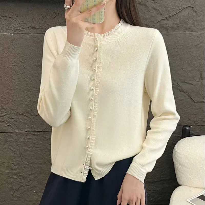 Knitted Sweater Women Cardigans New Long Sleeve ONeck White Lace Knit Sweater Cardigan Women Tops Sweaters Women Clothing Q1065T251101