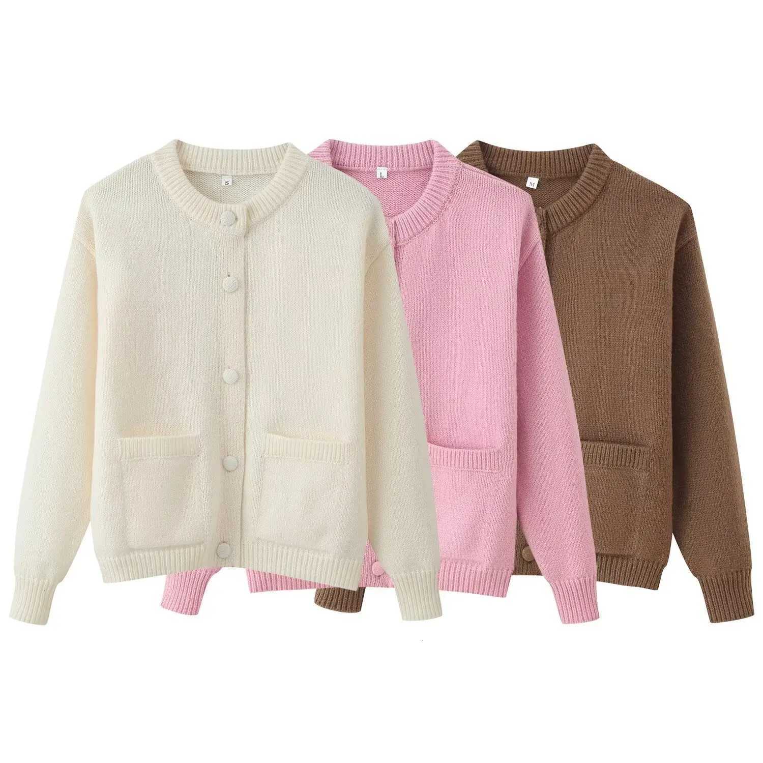 Women Fashion French Knitted Cardigan Single Breasted Pocket O Neck Coat Lady Elegant Casual Sweater Coats Streetwear Chic SolidT251101