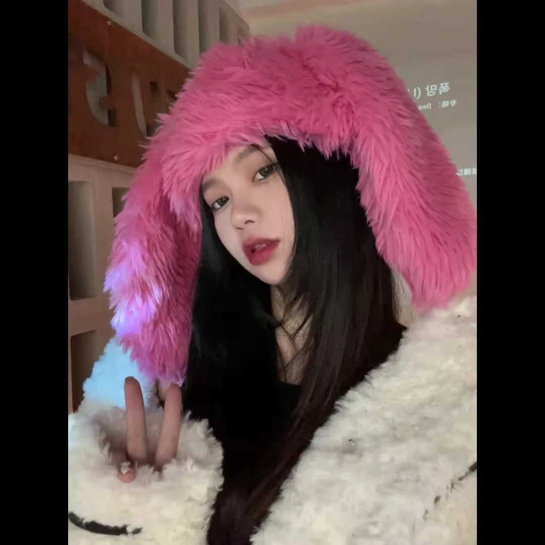 Y2k Rabbit Ears Plush Hats Cute Girls Winter Beanie Pullover Cap Women Lolita Thickened Warm Funny Party Photography Fleece HatsXJ251101