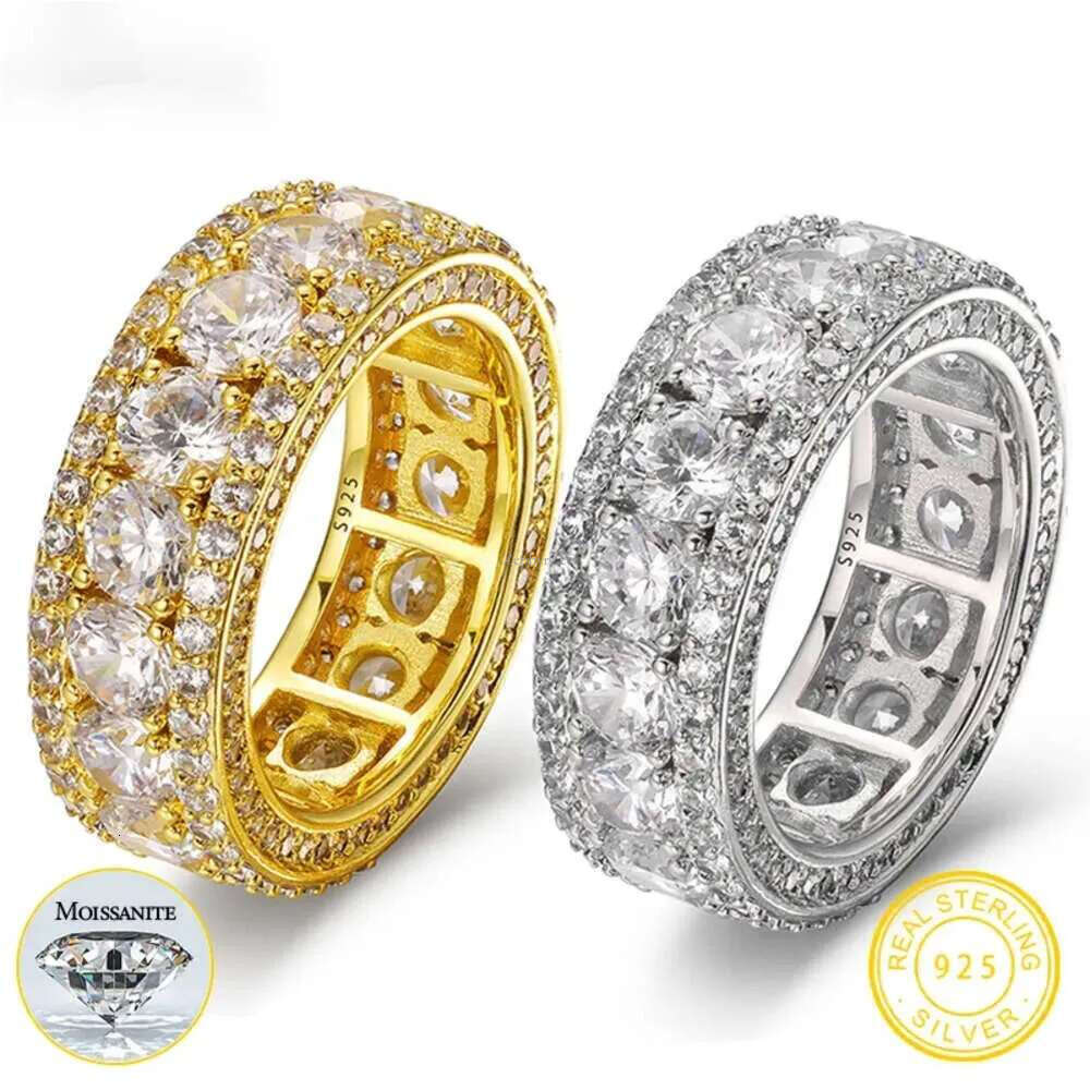 Top Quality 4mm 0.3ct Moissanite Rings For Men Hip Hop Jewelry Sterg Sier Bg Gold Plated White