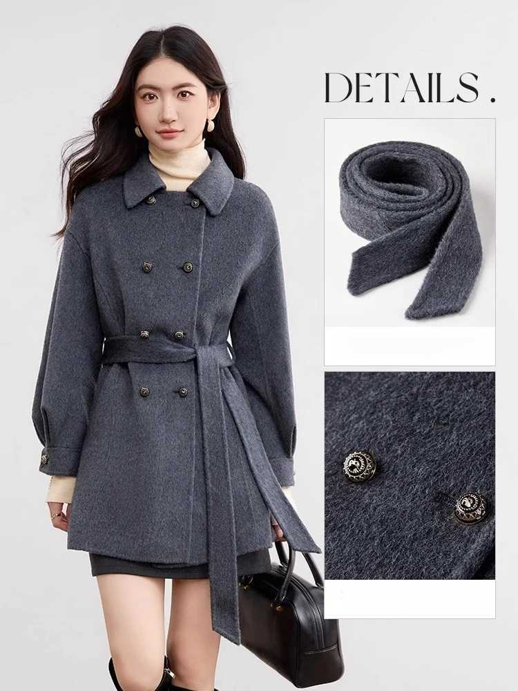 SENTUBILA MidLength Wool Coat for Woman 2025 Winter Solid Detachable Belt Jackets Doublesided Woolen Coats Elegant W54OG3688XT251101