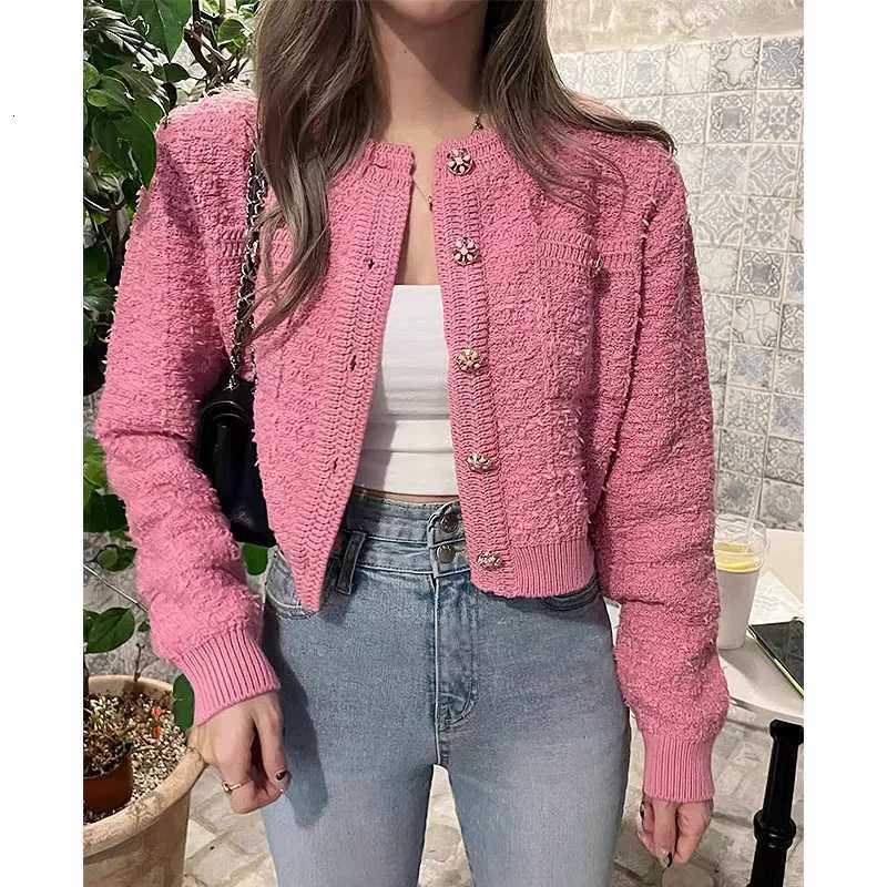 Elegant O Neck Women Cardigan Short Sweater Jacket New Autumn Fashion Loose Knitted Cropped Long Sleeved Singlebreasted CoatsT251101