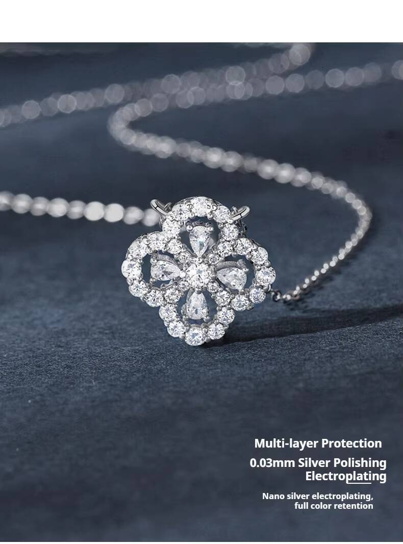 High Quality 925 Sterling Silver VVS D Mossanite Rhodium Plated Trendy 3mm 010ct Moissanite Fourleaf Clover Pendant Necklace