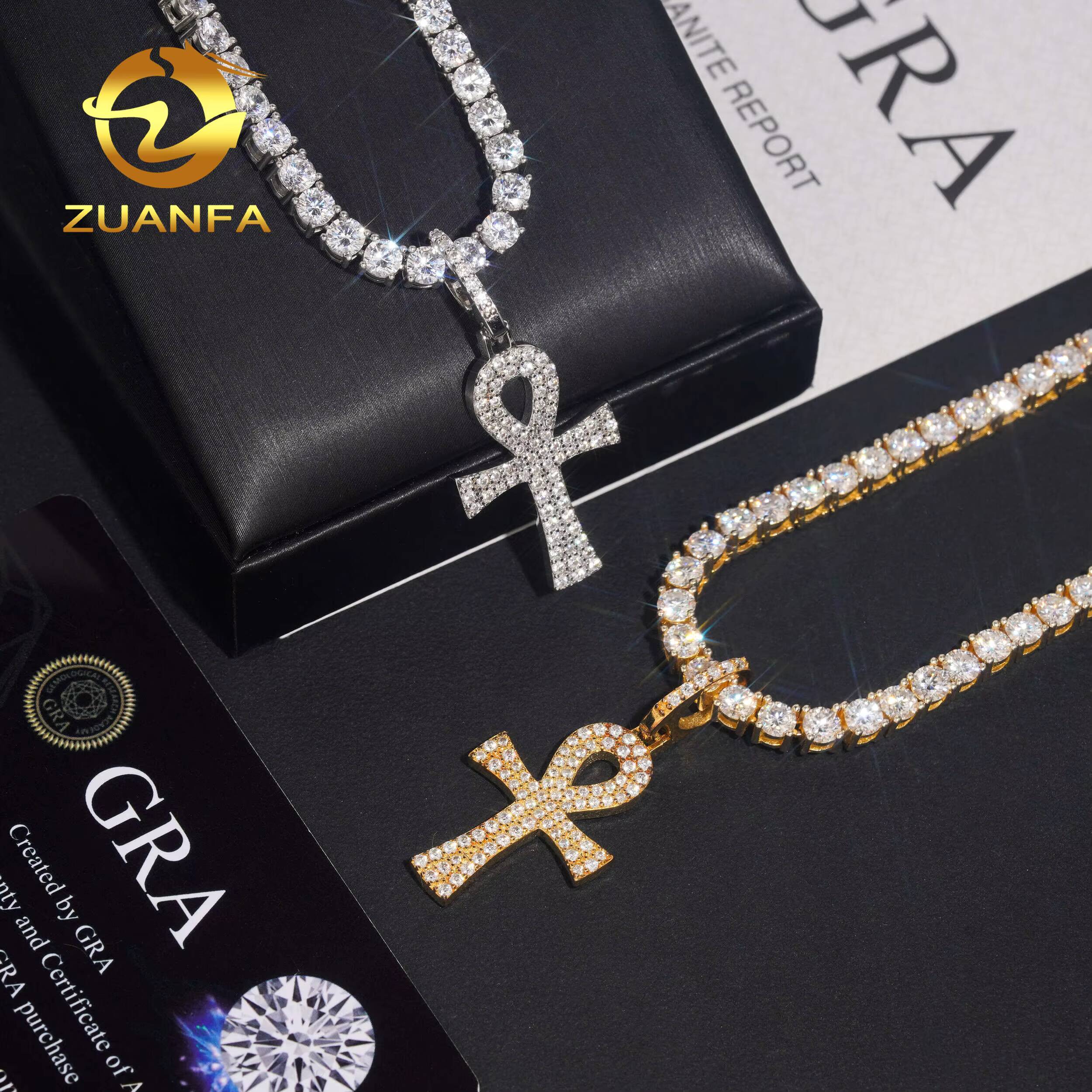 Ready to Ship Hip Hop Moissanite Cross Charms Diamond Jewelry Iced Out 925 Silver VVS Moissanite Cross Pendant GRA Certificate