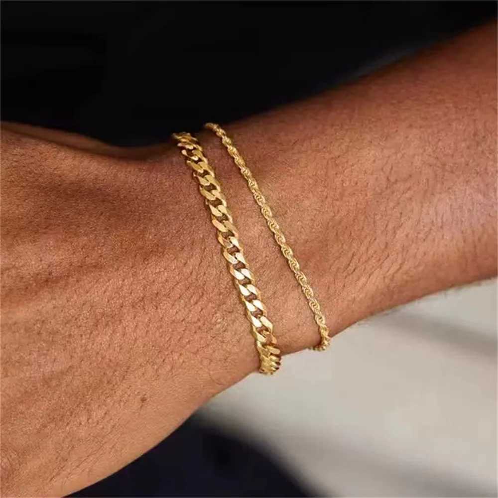 Silver mens stainless steel bracelet hip-hop Cuban chain bracelet fashion accessory Y250329