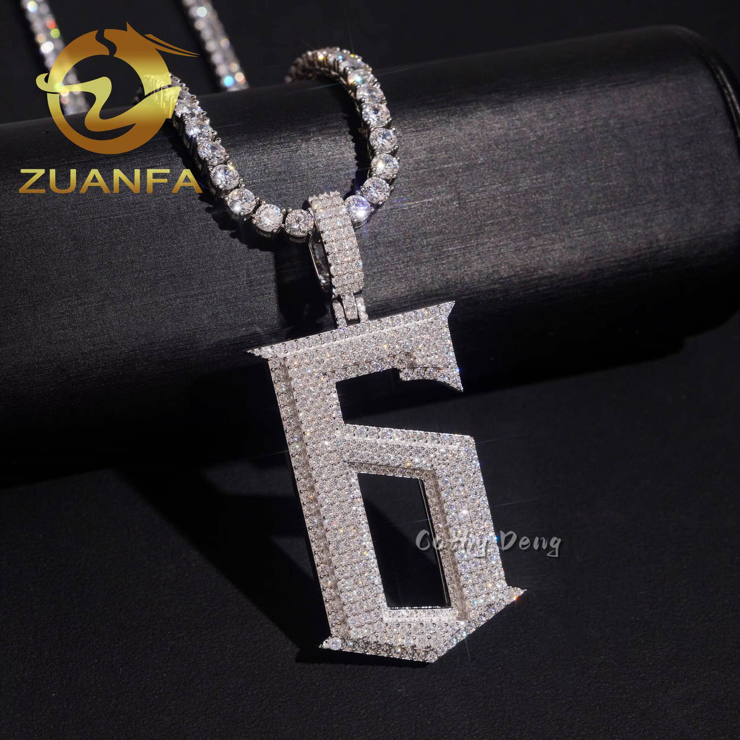 Hip Hop Jewelry Iced Out Moissanite Custom Pendant for Cuban Link Chain 925 Silver Moissanite Hip Hop Pendant Number