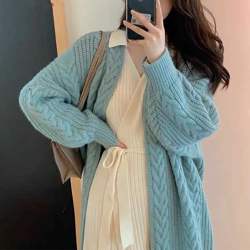 Women MidLength Knitted Cardigan Coat Solid Rib Outerwear Warm Sweater Coat Fall Winter Casual Loose Thickened Long Sleeve CoatT251101