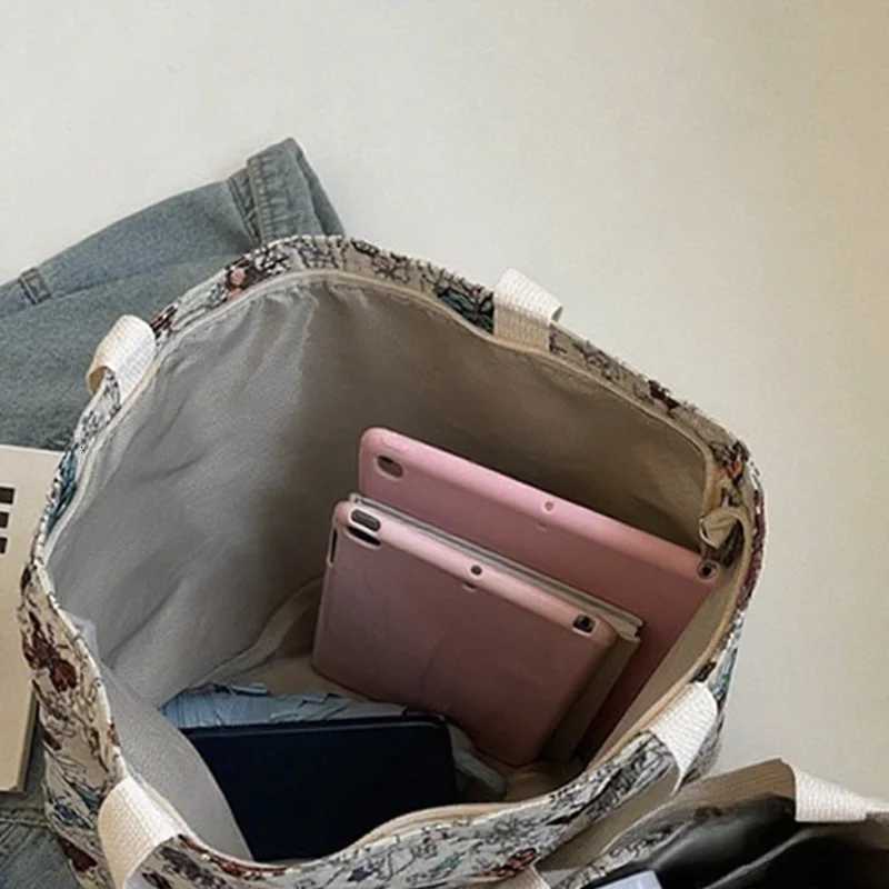 Womens Bag Butterfly Flower Print Embroidery Shoulder Bags Fashionable Canvas Handbags Large Capacity Zipper Shopping BagW251101